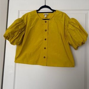 Future Collective Yellow Button-Front Puff Sleeve Top